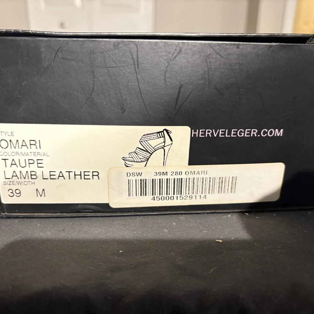 Elegant Taupe Herve Leger Strappy Lamb Heels - Picture 8 of 8